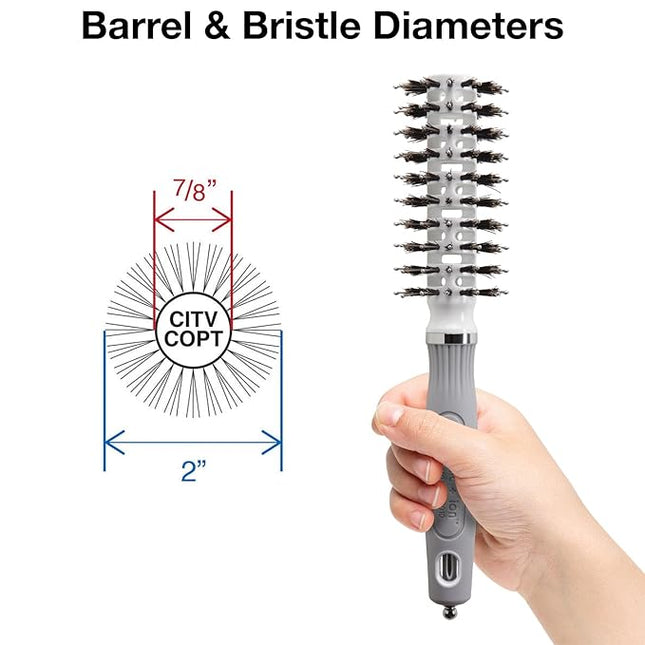 Olivia Garden Ceramic + Ion Turbo Vent Combo Hair Brush - Not Electrical - Ionic and 100% Boar Bristles - Professional Round Blowout Brush for Normal to Thick Hair