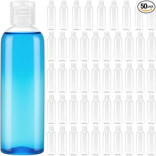 MOUYAT 50 Pack 4oz Clear Plastic Flip Cap Bottles, 120ml Empty Squeeze Travel Bottles, Mini Refillable Flip Cap Travel Size Sample Containers for Lotion, Cream and Toiletries