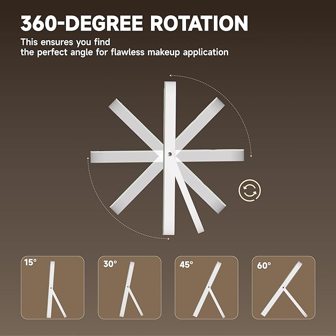 MINISO Vanity Mirror with Lights, 18" x 14" LED Makeup Mirror, Light & Brightness Adjustment, Smart Sensor, 360°Rotation, Aluminum Alloy Metal White Frame, with 5X Magnifying Glass