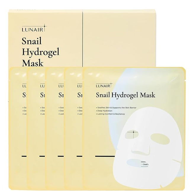 Lunair Snail Hydrogel Face Mask with Microhole Technology – Soothing & Repairing Korean Skincare Sheet Mask for Deep Hydration, Skin Barrier Support & Anti-Aging (5 Sheets)