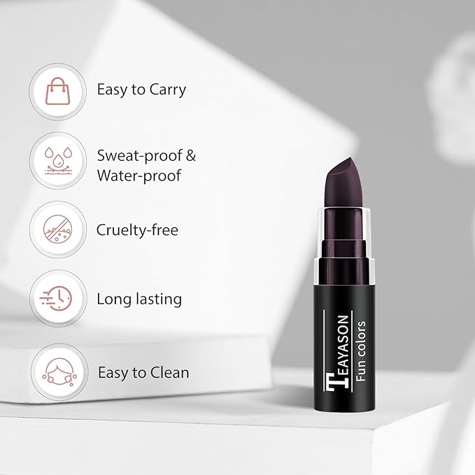 Purple Face Body Paint Stick, Matte Purple Lipstick Eye Black Stick Face-Paint Make Up, Long Lasting Waterproof Face Makeup for Halloween Ursula Witch Cheshire Cat Cosplay Makeup