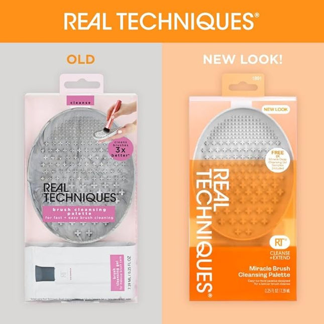 Real Techniques Miracle Brush Cleansing Palette, Makeup Brush Cleaner For Deep Cleaning, Use With Makeup Brush Shampoo, Silicone Ridges & Easy Grip, Includes Cleansing Gel, Cruelty-Free, 3 Count