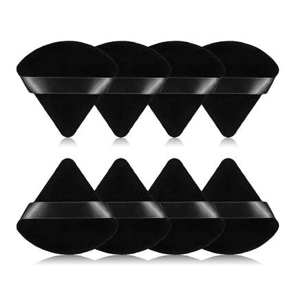 8Pcs of Triangular Powder Puff Makeup Sponges, Made of Super-soft Velvet, Designed for Contouring, Eye, and Corner, Beauty Blender Foundation Mixing Container.(Black)