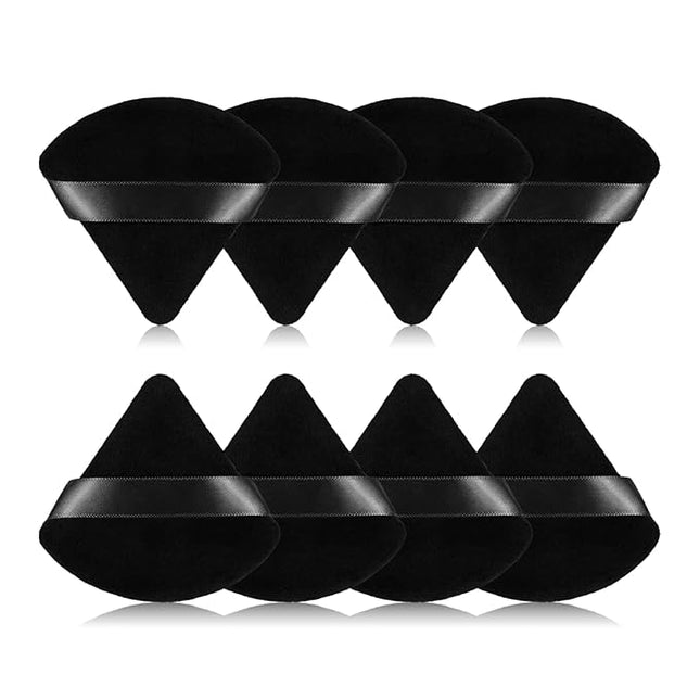 8Pcs of Triangular Powder Puff Makeup Sponges, Made of Super-soft Velvet, Designed for Contouring, Eye, and Corner, Beauty Blender Foundation Mixing Container.(Black)