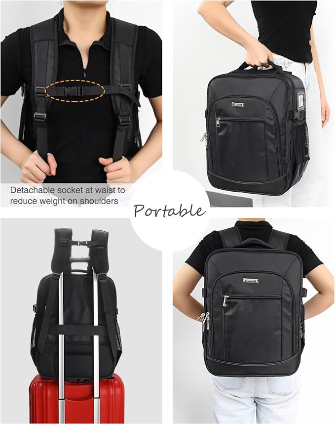 Makeup Backpack Professional Cosmetic Artist Bag Extra Large Travel Train Case Storage Organizer Double-Layer Cosmetic Case with 8 Pouch &Adjustable Divider (Black)