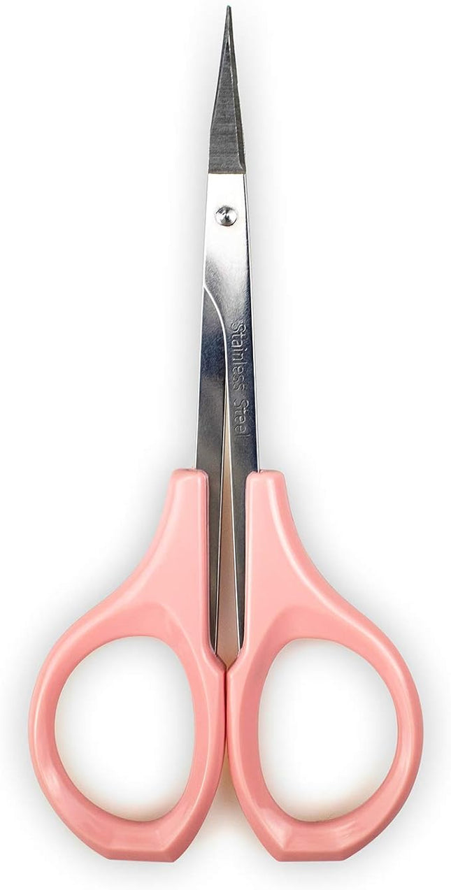 Scissors with Cap- Self Care - Hair Trimmer - Facial, Nose Hair, Eyebrow, Mustache & Beard Grooming - Curved Edge, Pink Short Cap