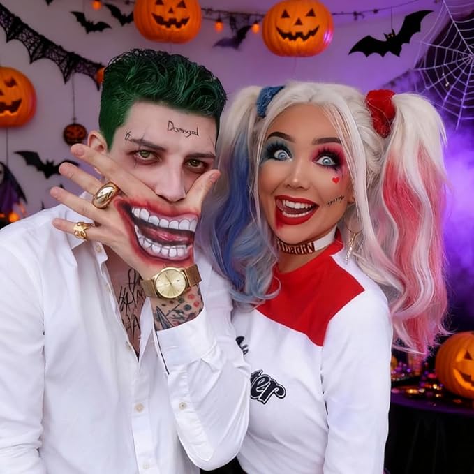 Mysense Clown Makeup Kit,Red White and Blue Face Body Paint Stick,Cream Facepaint and Green Temporary Hair Color Chalk for Halloween Costume Cosplay Party DIY