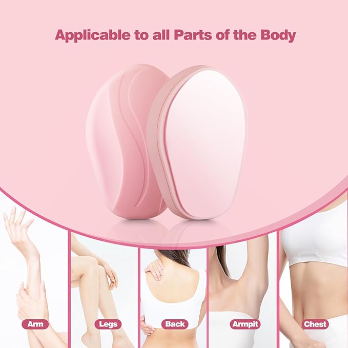 Crystal Hair Eraser for Women and Men, Reusable Crystal Hair Remover Painless Exfoliation Hair Removal Tool for Back Arms Legs (Pink)
