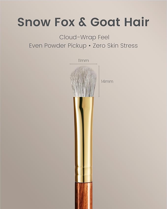 Desert Oak Series LayerCush Fold Builder - Small Arctic Fox & Goat Hair Brush for Precise Eyeshadow Placement, Luxury Bubinga Handle (CM 203)