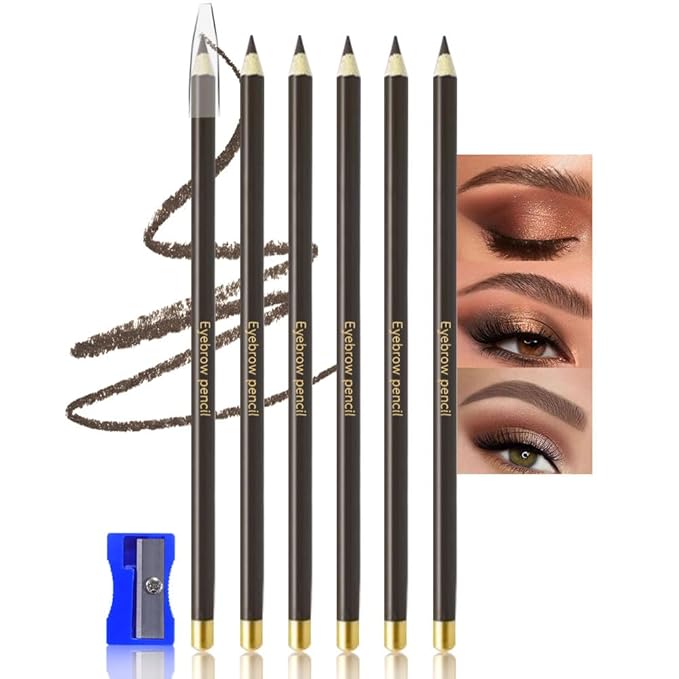 6Pcs Gray Brown Eyebrow Pencils for Women,Wooden Hard-Core Eyebrow Eyeliner Pencil,Sharpener Included,Long Lasting Waterproof Sweat-proof Create a Natural Eye Brow Makeup,Beginner Brow Pencil,Vegan