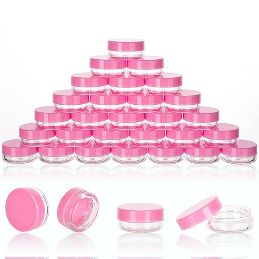 3 Gram Mini Sample Jars with Lids - 100 Count, Empty Lip Balm Containers, Makeup Travel Containers with Labels, Mini Disposable Spatulas