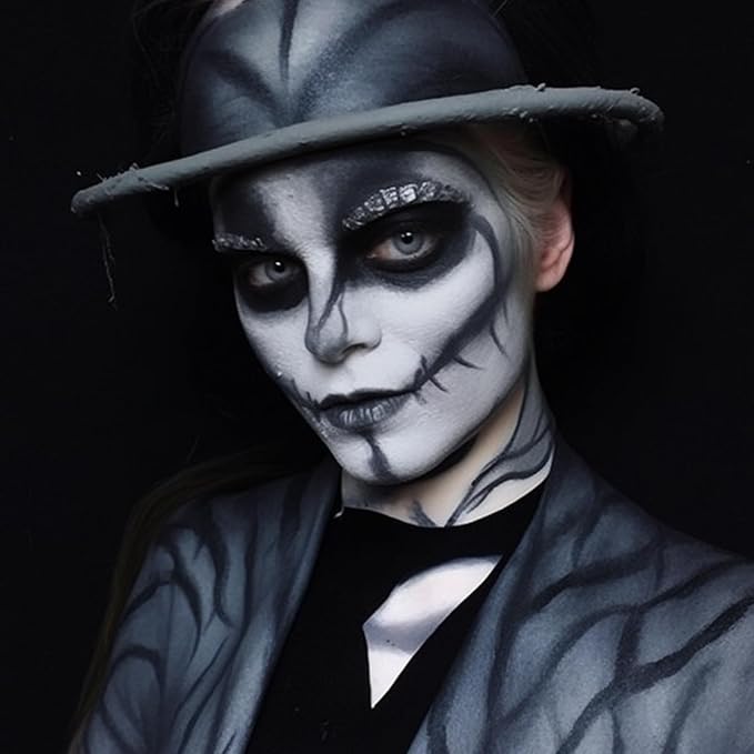 BOBISUKA Alabaster White Face Body Paint Stick White Eye Black Sticks for Sports Water Based Face Painting Kit Quick Drying Foundation Makeup for Halloween Clown Skeleton Joker Cosplay SFX Costume