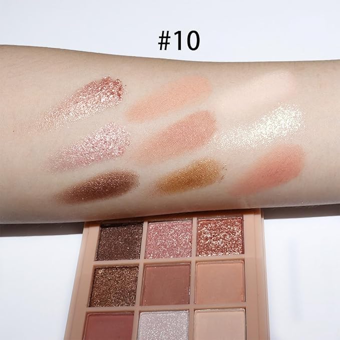 9Colors Nude Champagne Gold Rose Brown Colorful Glitter Eyeshadow Palette Makeup,Korean Natural Neutral Rainbow Eyeshadow Palettes Naturing-Looking Long Lasting Waterproof Blendable