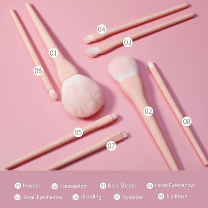 MSQ Make Up Brushes 8Pcs Makeup Brush Set Foundation Brush Blending Brush Eyeshadow Brushes Eye Brushes Set with Bag (Pink)