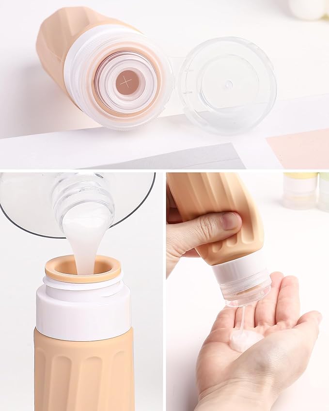 Travel Bottles for Toiletries 8 Pack, Travel Size Toiletries, Tsa Approved Travel Size Containers 3oz, with Travel Essentials Clear Bag, Leak Proof Silicone Squeezable Creams Jars