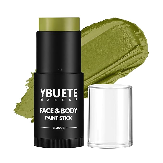 Ogre Green Face Body Painting Stick, Professional Green Full-coverage Cream Face Paint for Hunting Camo Halloween SFX Witch Shrek Cosplay Makeup, Washable Body Paint for Adult Carnival