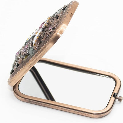 Warmtree Vintage Makeup Mirror Metal Portable Foldable Mirror Butterfly Vanity Mirror Double Sided Compact Cosmetic Mirror Travel Mirror (A)