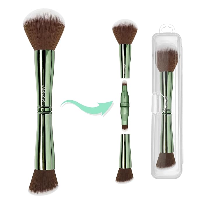 Jilier Travel Makeup Brushes with Case, 4 in 1 Makeup Brush Set, Powder Brush, Foundation Brush/Blush Brush, Eyeshadow Brush, Concealer Brush, Double Ended Makeup Brush Ideal for Liquid, Cream, Powder