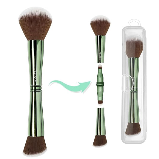 Jilier Travel Makeup Brushes with Case, 4 in 1 Makeup Brush Set, Powder Brush, Foundation Brush/Blush Brush, Eyeshadow Brush, Concealer Brush, Double Ended Makeup Brush Ideal for Liquid, Cream, Powder
