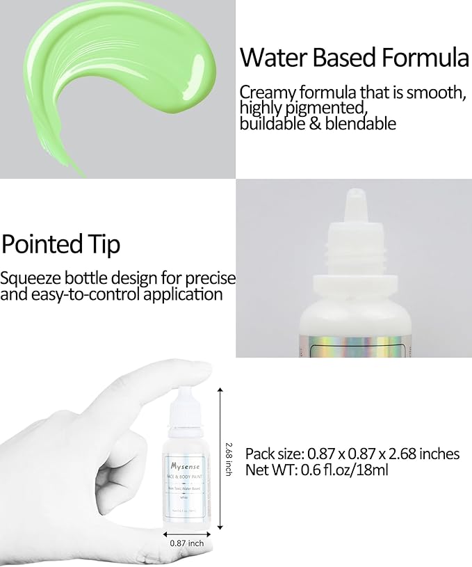 Mysense Pastel Green Face Body Paint,Water Based Washable Face Paint,Non-toxic Cream Body Paint for Adults and Children,Green Facepaint Foundation for Halloween SFX Cosplay Makeup,0.6oz