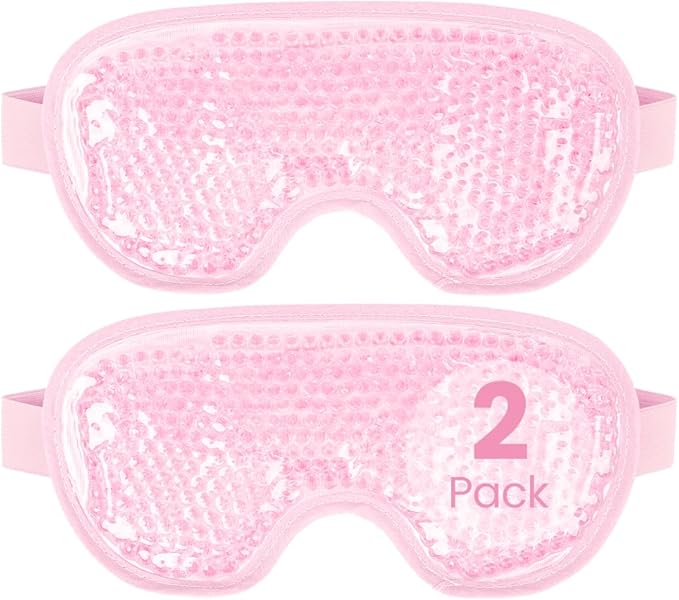 NEWGO Cooling Eye Mask for Puffy Eyes, Cold Eye Mask Eye Ice Pack for After Eyes Surgery, Tension Stress Relief, Itchy Eyes, Headaches, Dark Circles - Blue (Pink-2Pack)