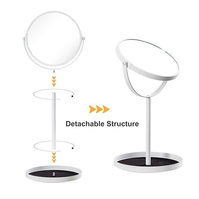 Ettori Makeup Mirror Dual Sided Vanity Mirror, 1X and 5X Magnification, 360 Swivel Round Mirror, No Light, White