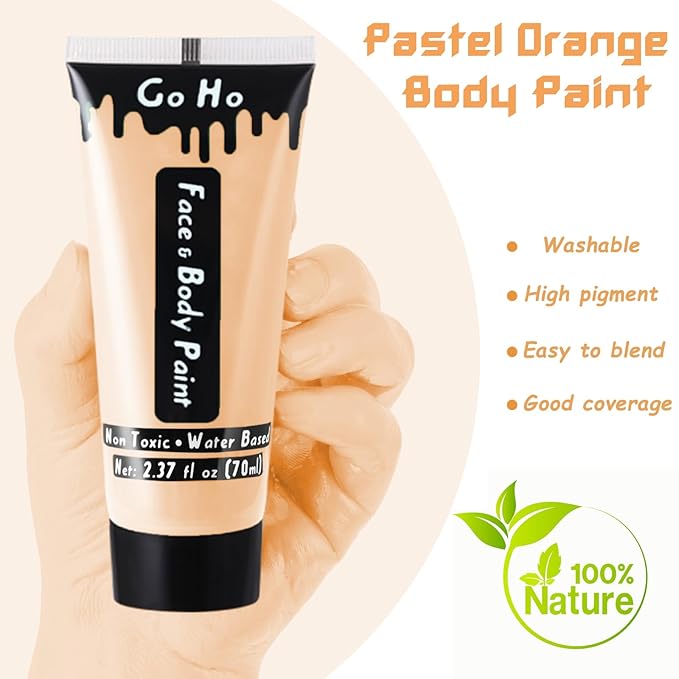Go Ho Pastel Orange Body Paint Washable(2.37oz/pc),Water Based Cream Pastel Orange Face Body Paint for SFX Cosplay Costumes Festivals Halloween Makeup