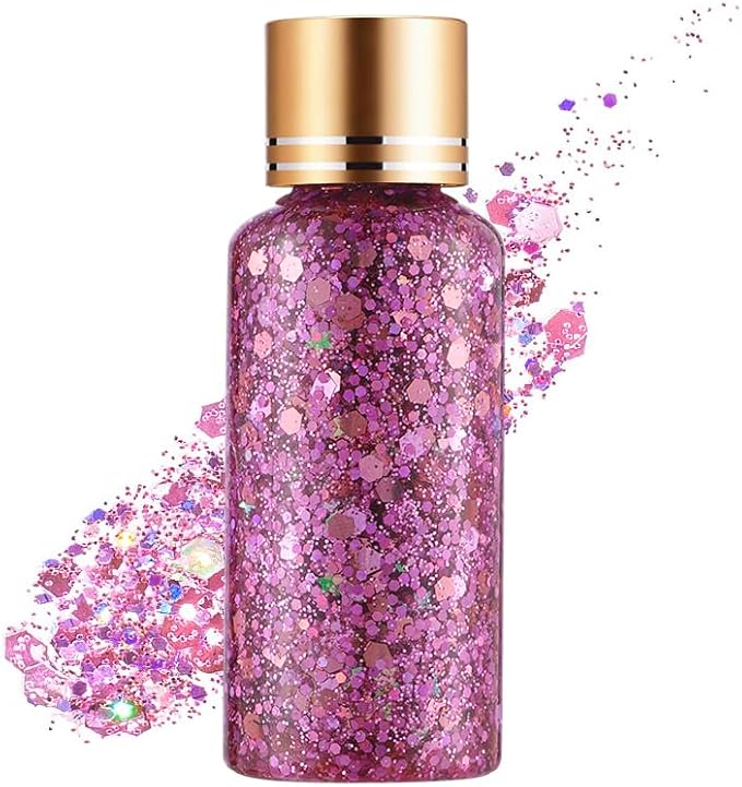 Cute Pink Face Body Hair Glitter Gel for Singer Concert Die-Hard Fans Makeup Accessories, Long Lasting Holographic Chunky Mermaid Sequin Sparkling Glitter Paint Makeup for Women Kids, 1oz