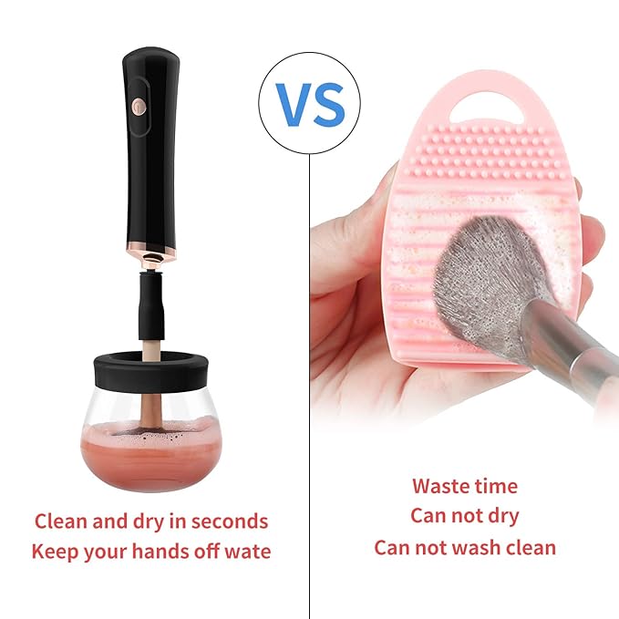 Senbowe Upgraded Makeup Brush Cleaner and Dryer Machine, Electric Cosmetic Automatic Brush Spinner with 8 Size Rubber Collars, Wash and Dry in Seconds, Deep Cosmetic Brush Spinner for All Size Brushes