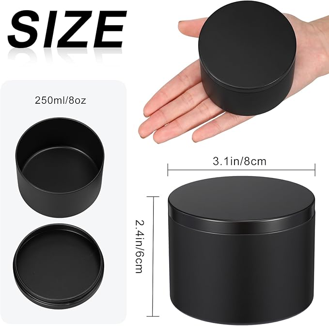 Therwen 48 Pcs Aluminum Tin Jars Containers Metal Leak Proof Cosmetic Tin Jars Containers Round Screw Lids Lip Balm Can Empty Refillable Cosmetic DIY Storage (2.3 x 3.1 Inch,Black)