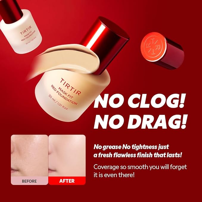 TIRTIR Mask Fit Red FoundationㅣLong Lasting Flawless Coverage, Energy Essence, Lightweight, Hydrating, Pore-Blurring, Breathable Satin Finish, Makeup, Radiant Skin, #43N Deep Cocoa, 1.01 Fl Oz