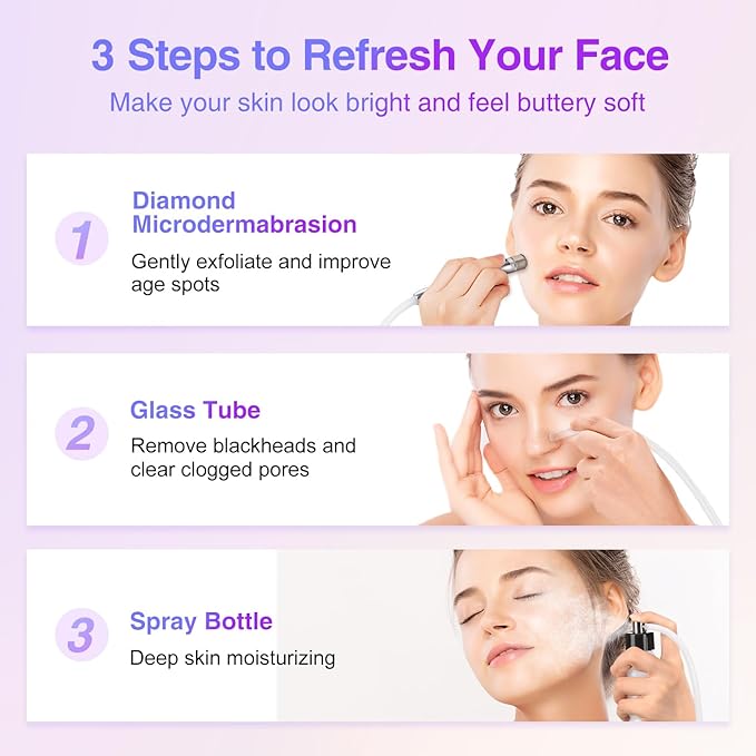 Diamond Microdermabrasion Machine Professional for Facial UNOISETION 3 in 1 Home Microdermabrasion Machine for Skin Exfoliating, Blackhead Removal, Spray Facial Moisturizing