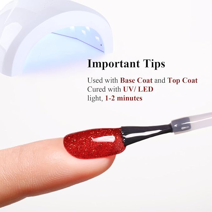 Glitter Gel Polish,Christmas Red Glitter Gel Nail Polish Sparkle Shimmer Gel Glitter Nail Polish Fall Winter Soak off LED UV Gel Nail Polish for Art DIY Manicure 15ML