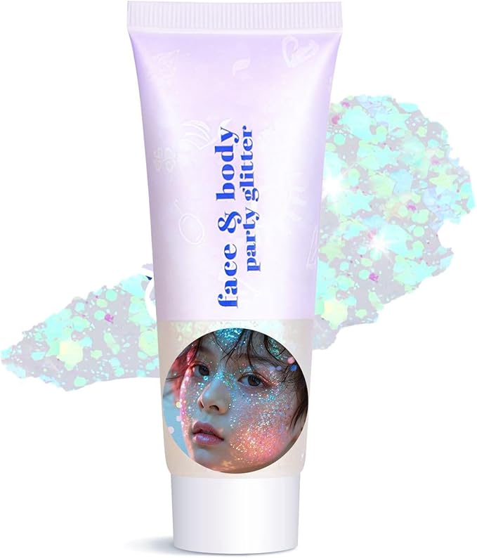 Body Glitter Gel - Sparkly Chunky Glitter Hair for Kids Women, Iridescent Glitter Freckles, Halloween Christmas Singer Concert Festival Rave Accessories (Mermaid Glitter)