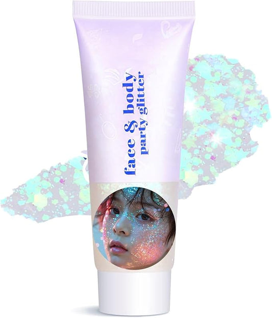 Body Glitter Gel - Sparkly Chunky Glitter Hair for Kids Women, Iridescent Glitter Freckles, Halloween Christmas Singer Concert Festival Rave Accessories (Mermaid Glitter)