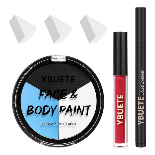 Halloween Black White Light Blue Face Painting Kit For Sally Corpse Bride Blue Tiger Makeup, Baseball Softball Sport Games, Cosplay, Costume, Theme Parties and SFX Special Effect