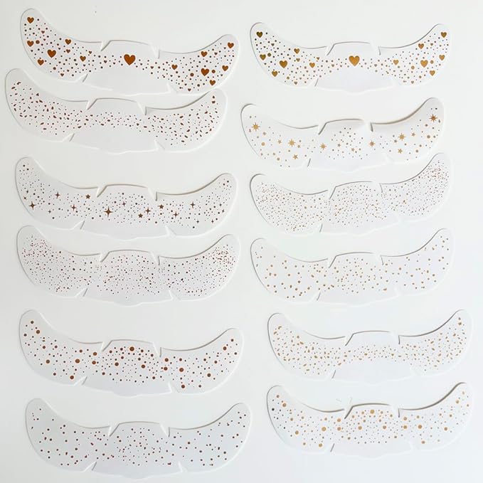 ACTHINK Face Glitter Freckles, Gold Glitter Freckles Face Tattoo Makeup Patches, Glitter Tattoo for Women Girls Make Up Costume Parties (6 pcs Gold，6 pcs Brown)