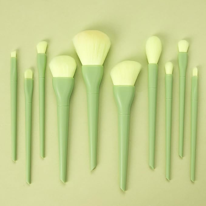 All in one Makeup Brushes kit for girls, 10 Pcs, Powder Brush, Foundation Brush, Blush Brush, Highlighting Brush, Eyeshadow Brushes (Shiny Green)
