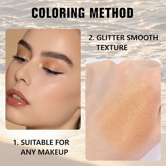 Glitter Single Eye Shadow Palette Makeup, Golden Sparkle Shimmer Monochrome Eyeshadow For Old Women, Mini Pressed Pigmented Waterproof Sombras Para Ojos,Vegan, Talc, Paraben&Cruelty Free, 06