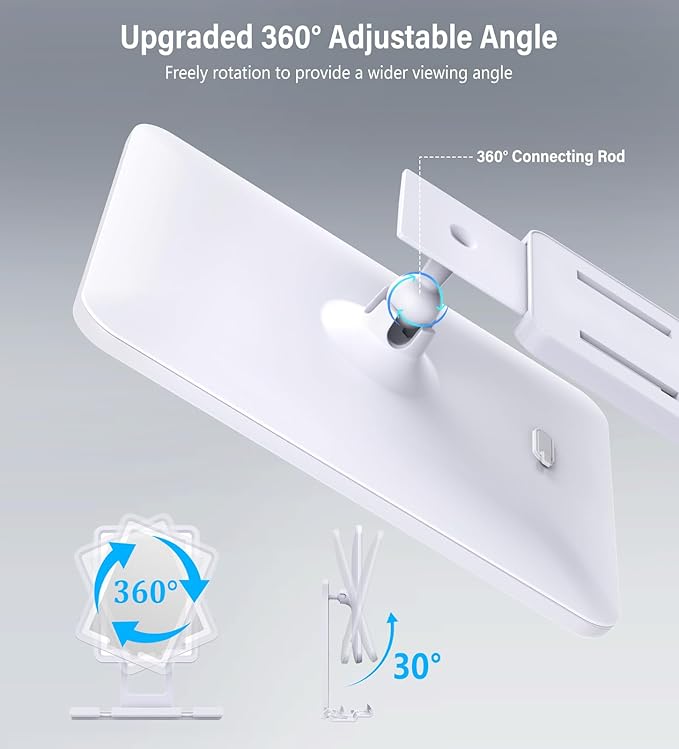 Shinowa Heated Shower Mirror Fogless for Shaving, 360° Adjustable Lighted Shower Mirror with 3 Color Modes, Rechargeable Anti Fog Shaving Mirror with Large Storage Tray & Razor Holder, White