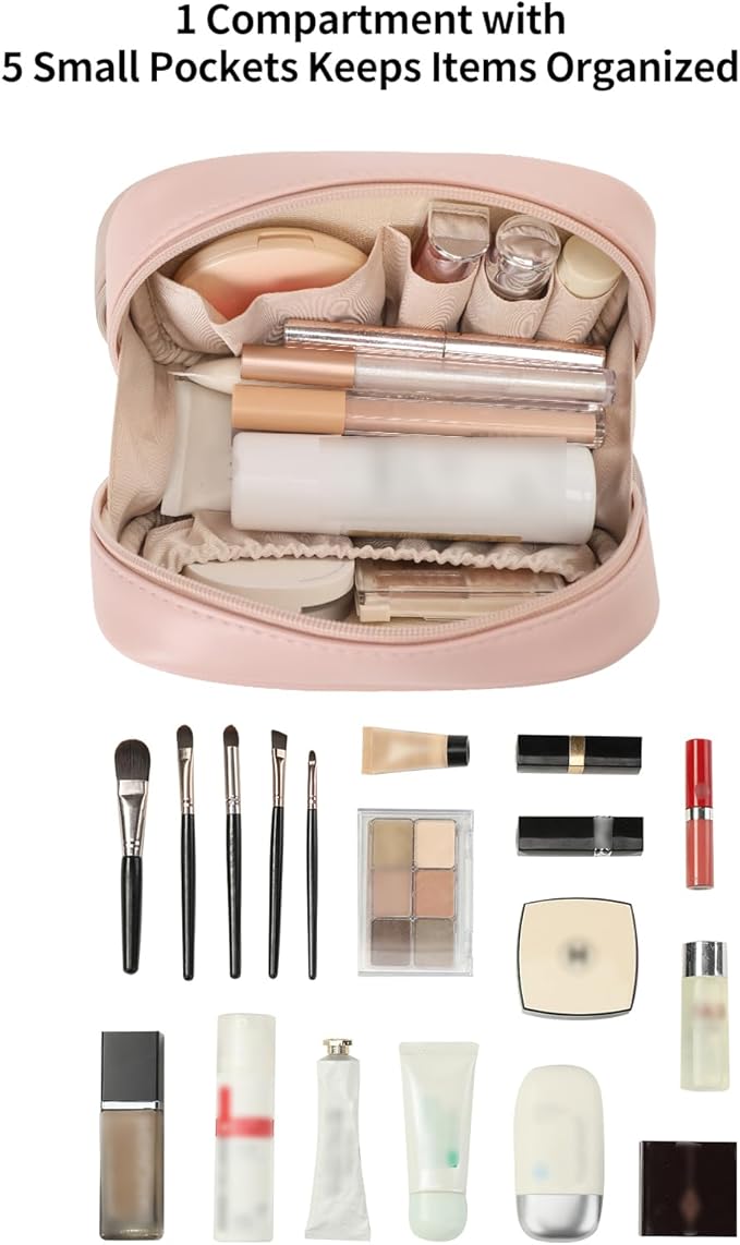 RIGHT AWAY Makeup Bag,Travel Cosmetic Bag Organizer with Zipper,Waterproof Toiletry Bags Makeup Pouch for Purse, Small Make Up Bag &Cases with Compartments for Women Girls（Pink Checkerboard）