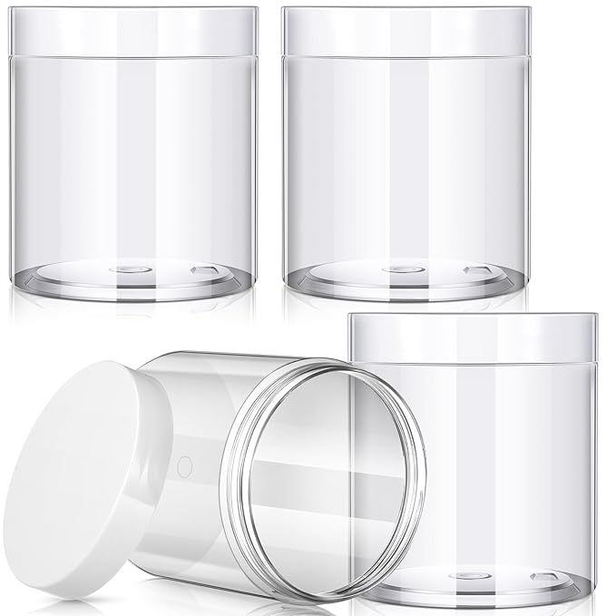 Patelai 4 Pieces Round Wide-mouth Leak Proof Plastic Container Jars with Lids for Travel Storage Makeup Beauty Products Face Creams Oils Salves Ointments DIY Making(16 Ounce,White)