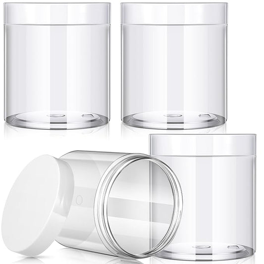 Patelai 4 Pieces Round Wide-mouth Leak Proof Plastic Container Jars with Lids for Travel Storage Makeup Beauty Products Face Creams Oils Salves Ointments DIY Making(16 Ounce,White)