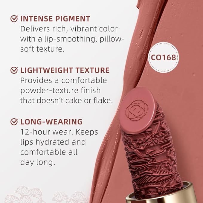Catkin Moist Lipstick Hydrating High Impact Color Infused with Vitamin E and Avocado Oil Smooth Soft Texture Long Lasting Matte Finish 168