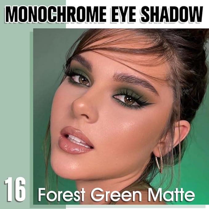 Green Single Matte Eyeshadow Makeup, Neutral Powde Eye Shadow for Women, Forest Green Matte Singles Eyeshadow Palette Pigmented Waterproof, sombras para ojos,Girls Monochrome Eyeshadows Gift 16