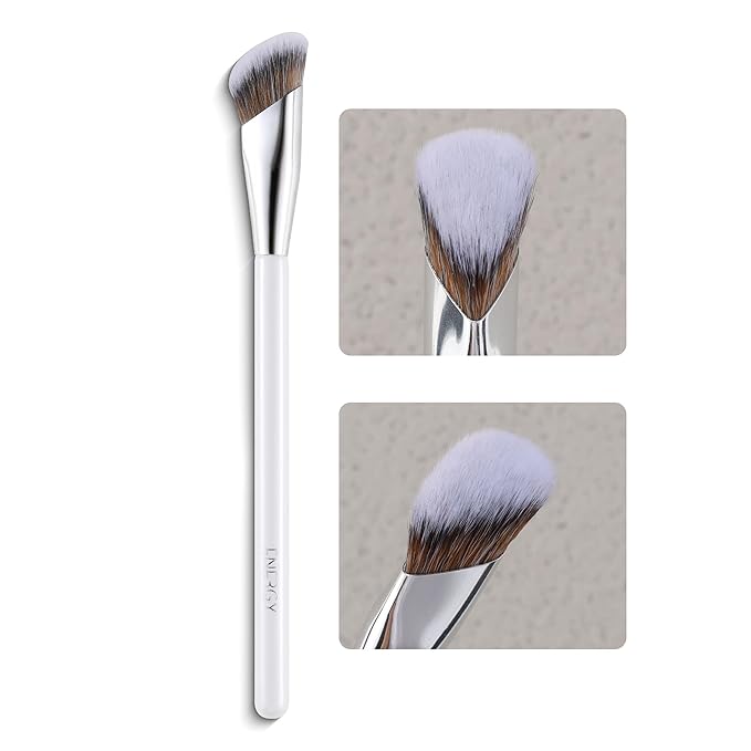 ENERGY Concealer Brush, Under Eye Makeup Small Angled Kabuki Precision Face Blending Brush-Liquid Cream Foundation Concealer for Dark Circles, Make Up Nose Contour Applicator Vegan with Cover (White)