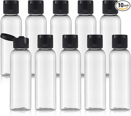 Tekson Travel Bottles Empty 2oz (10 PCS), Plastic Travel Size Cosmetic Container, TSA Amber Squeeze Bottle for Shampoo, Conditioner (Flip Cap)