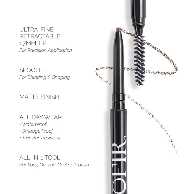 OFIR Brow Trace Precision Browliner | Waterproof, Ultra-Fine Tip Black Eyebrow Pencil | Smudge-Proof, Cruelty Free, Matte Finish | Long-Wear Brow Tool with Spoolie | Espresso - Black, 0.003 OZ