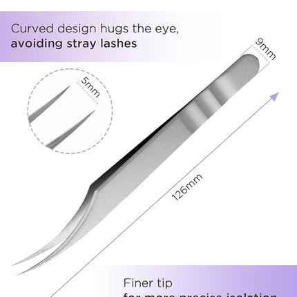BEYELIAN Eyelash Extension Tweezers, Professional Lashes Tweezers for Make Fans, Curved Tip Stainless Steel JT08