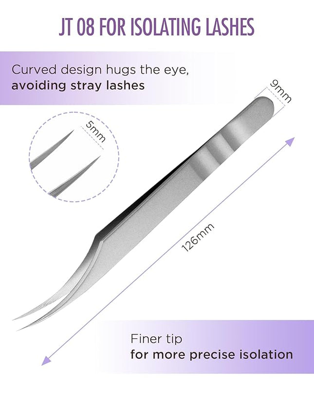 BEYELIAN Eyelash Extension Tweezers, Professional Lashes Tweezers for Make Fans, Curved Tip Stainless Steel JT08